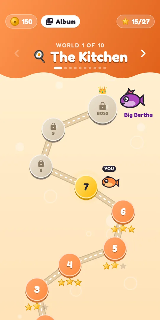 The world map for The Kitchen, with stars under cleared stages