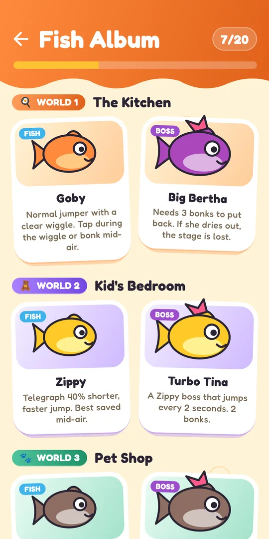 The Fish Album with collected fish and boss stickers